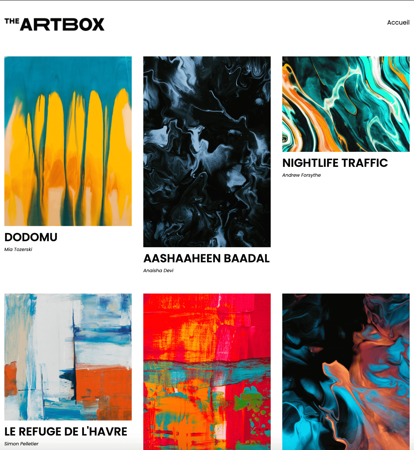 Page d'accueil du site The Artbox
